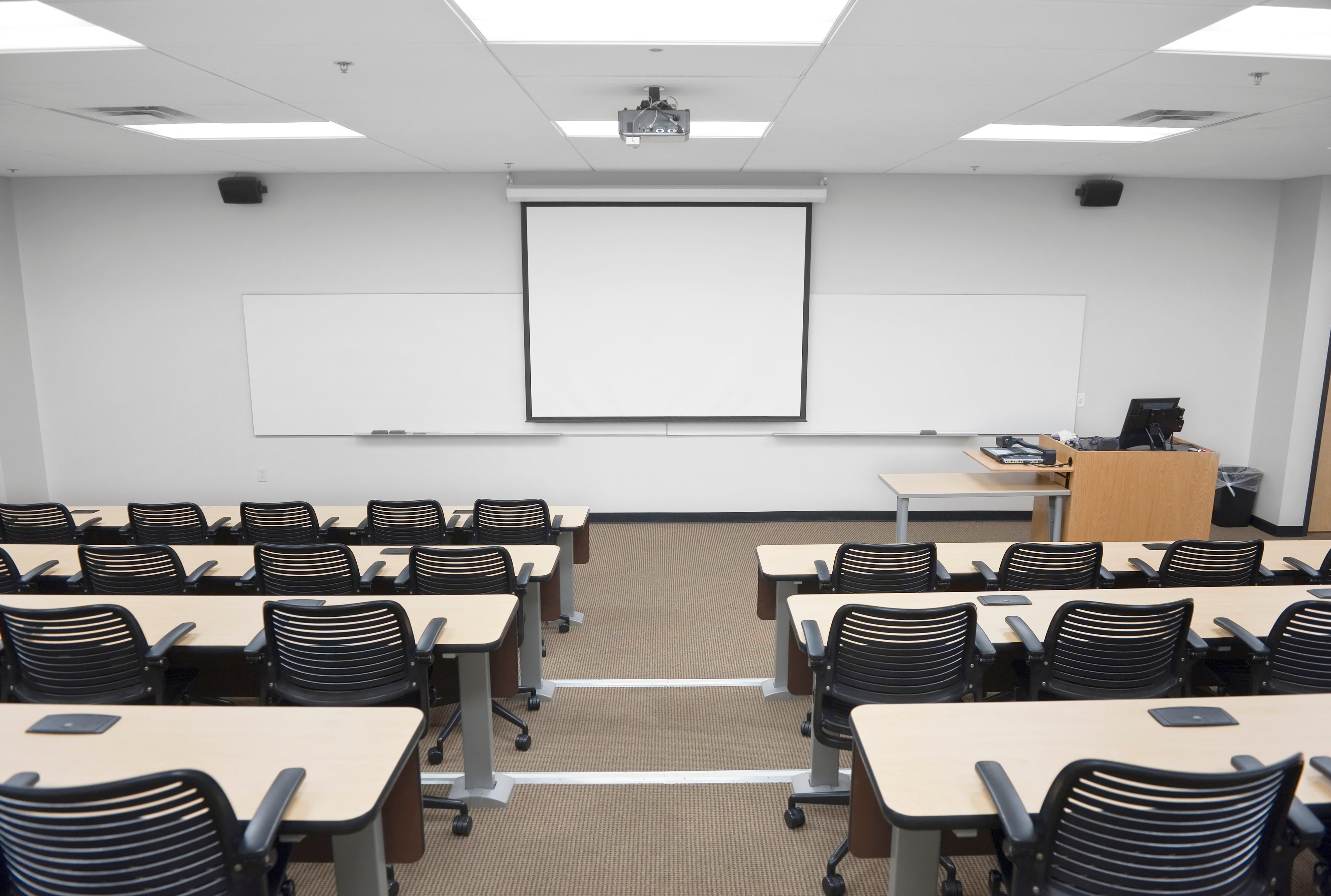 Empty College or University classroom with whiteboard